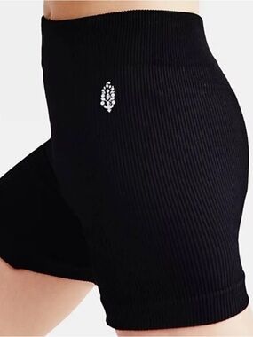 FP Movement by Free People Black Ribbed High-Waist Bike Shorts